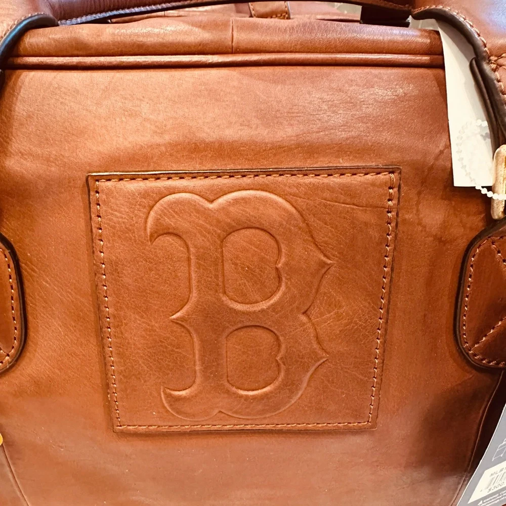 Boston Red Sox Genuine Leather Travel Bag w/ Trolley slip sleeve.